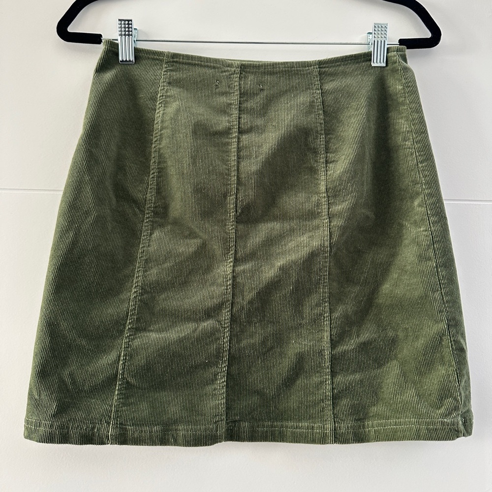Emory Park Olive Green Corduroy Mini Skirt Slit Fall Casual Chic | NWT Size M - Picture 9 of 11